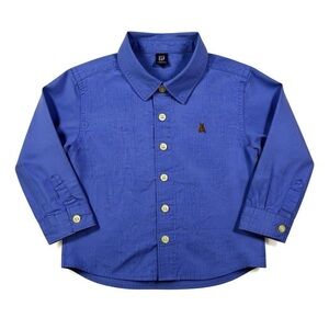 Gap Boys' Blue Long Sleeve with Iconic Brannan Bear Oxford Shirt